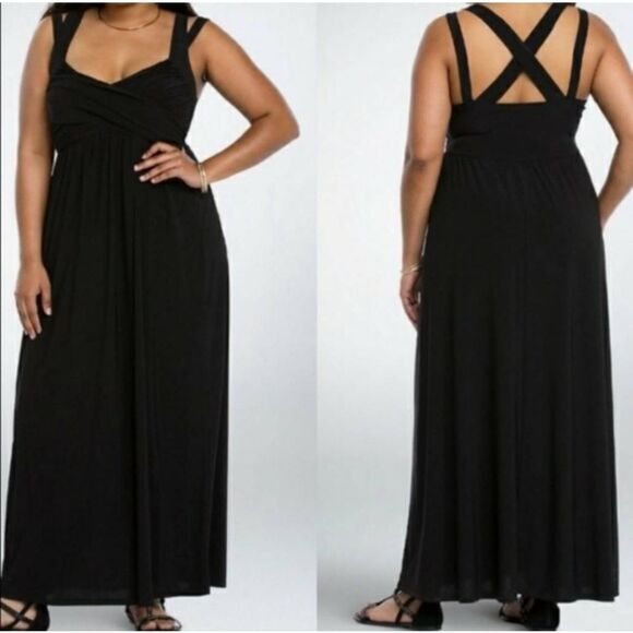 torrid Dresses & Skirts - Torrid Black Sleeveless Crisscross Babydoll Maxi Dress Size 0 Large Formal
